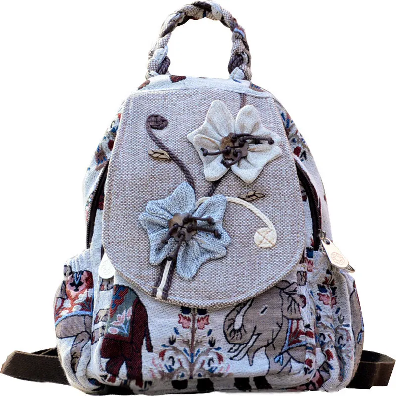 Casual Canvas Backpack Female Travel Bags Retro Bag