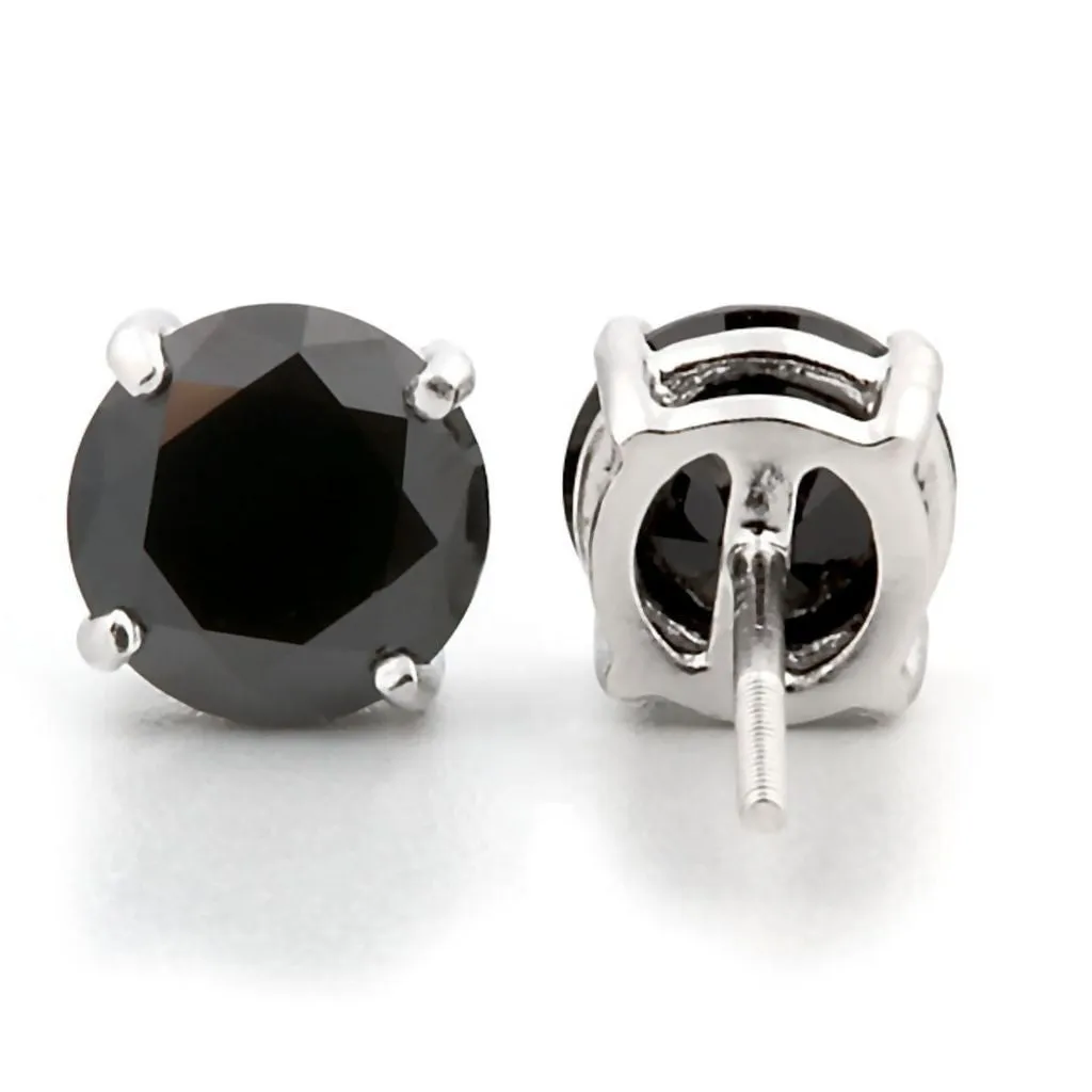 Chris: 7mm, 2.50ct Black Ice Simulated Diamond CZ Screw Back Earrings