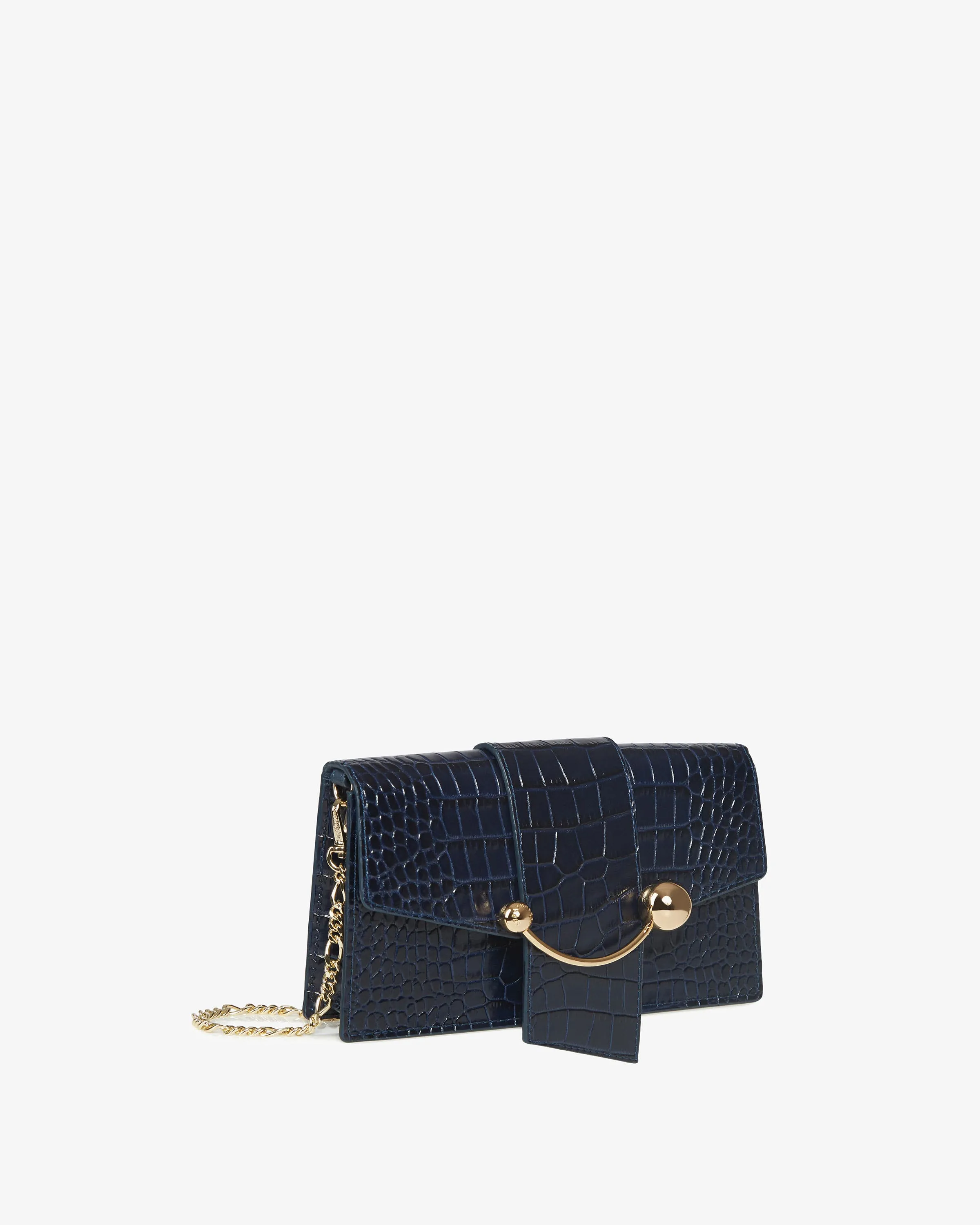 Crescent on a Chain - Croc-Embossed Leather Navy