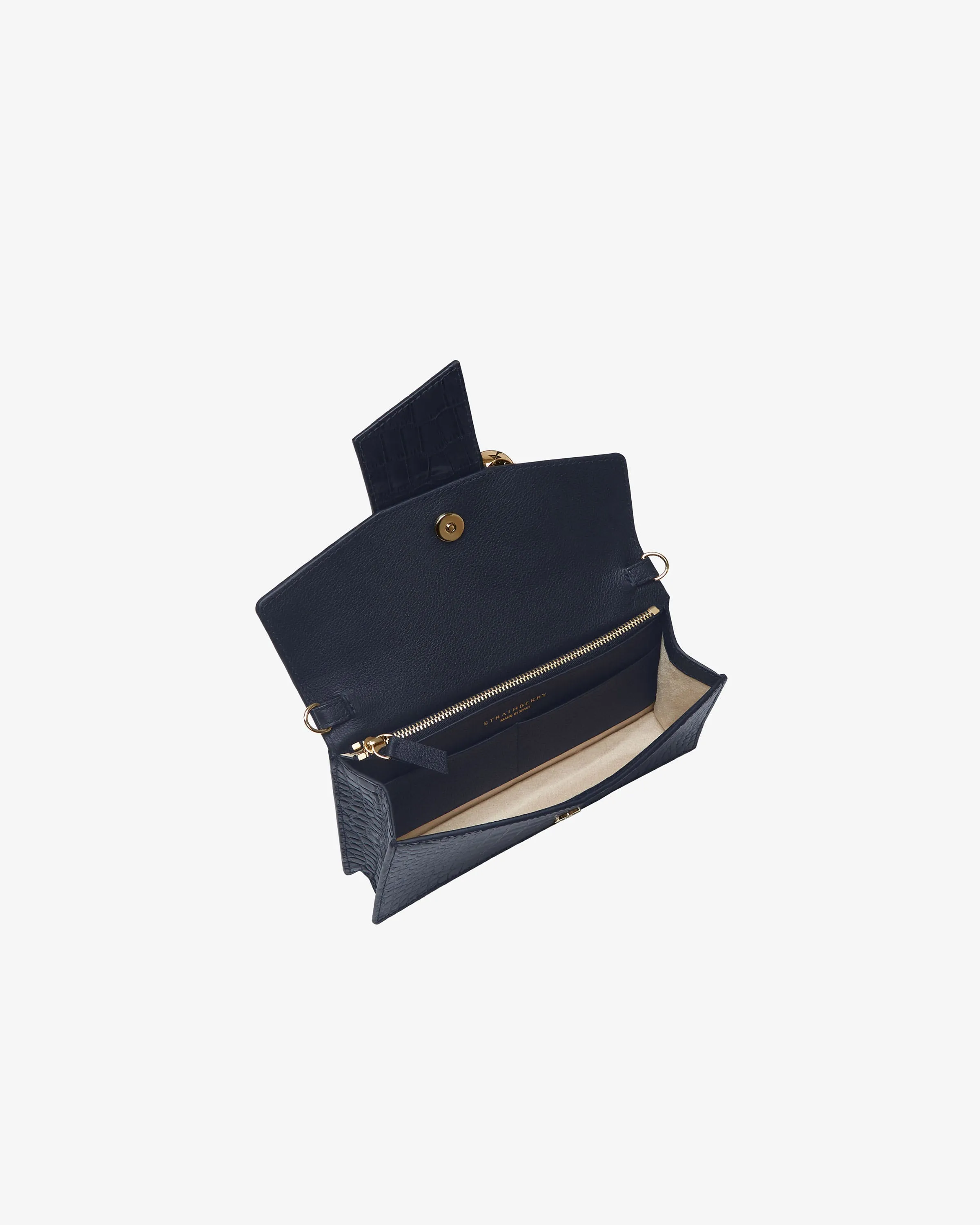 Crescent on a Chain - Croc-Embossed Leather Navy