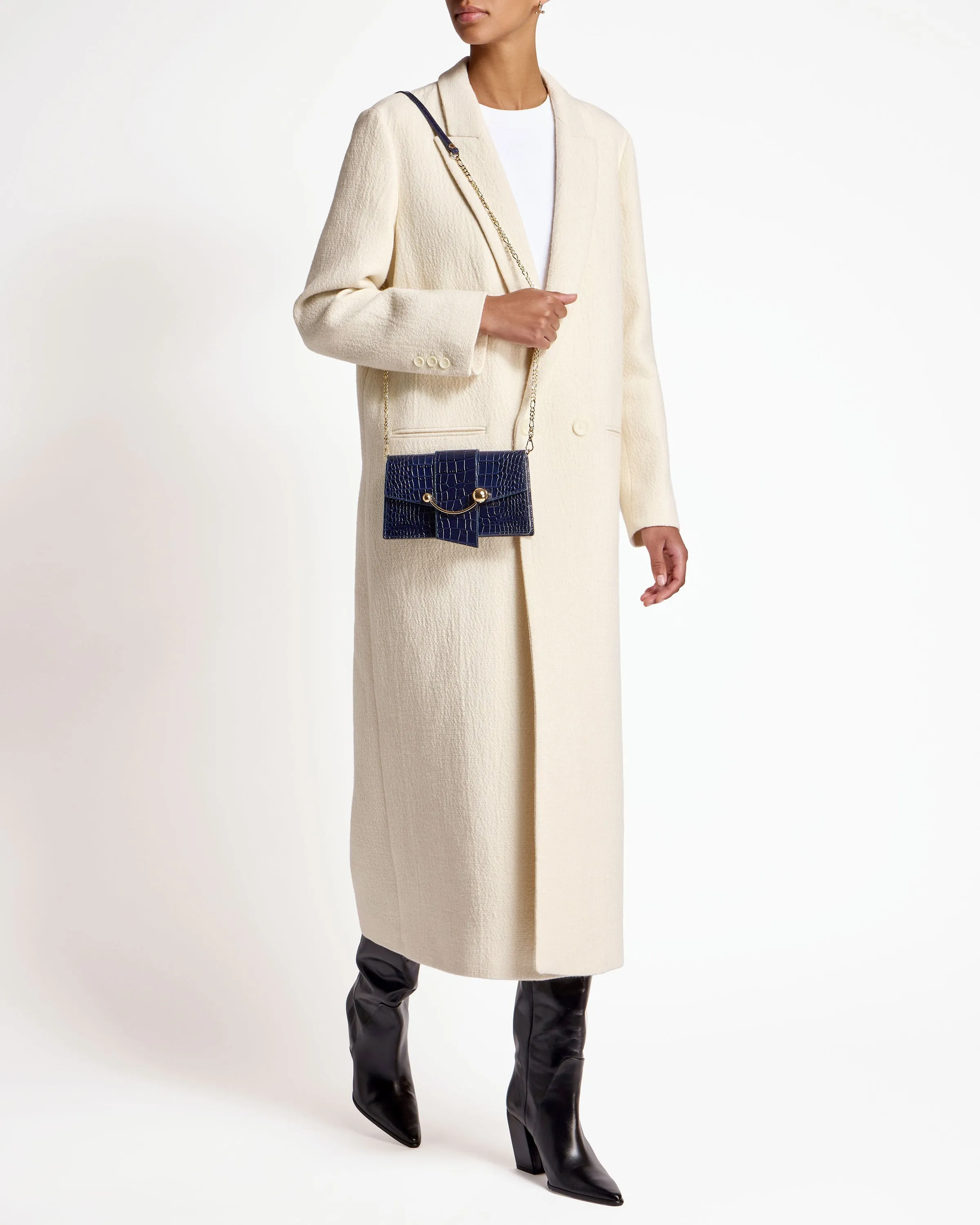 Crescent on a Chain - Croc-Embossed Leather Navy