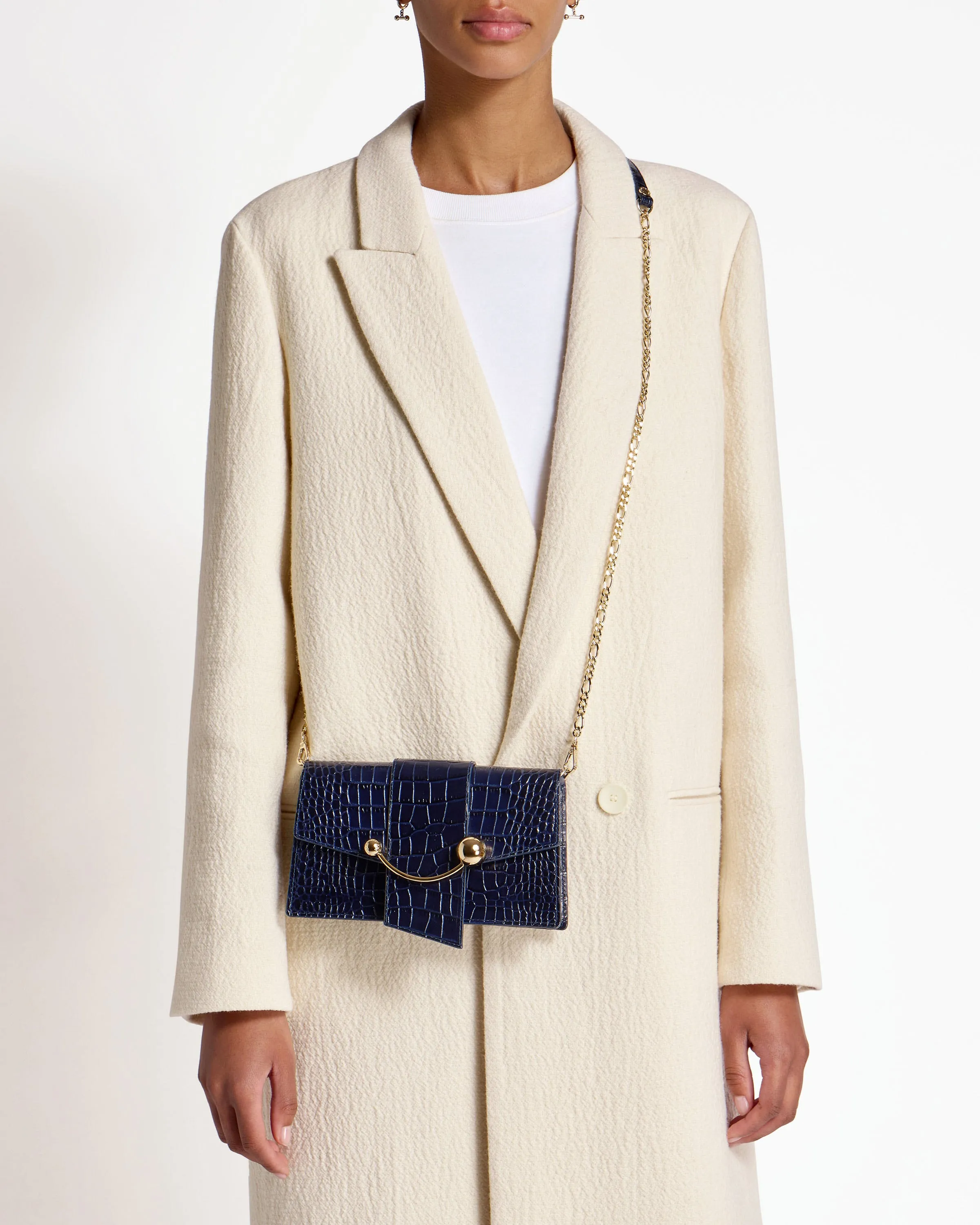 Crescent on a Chain - Croc-Embossed Leather Navy