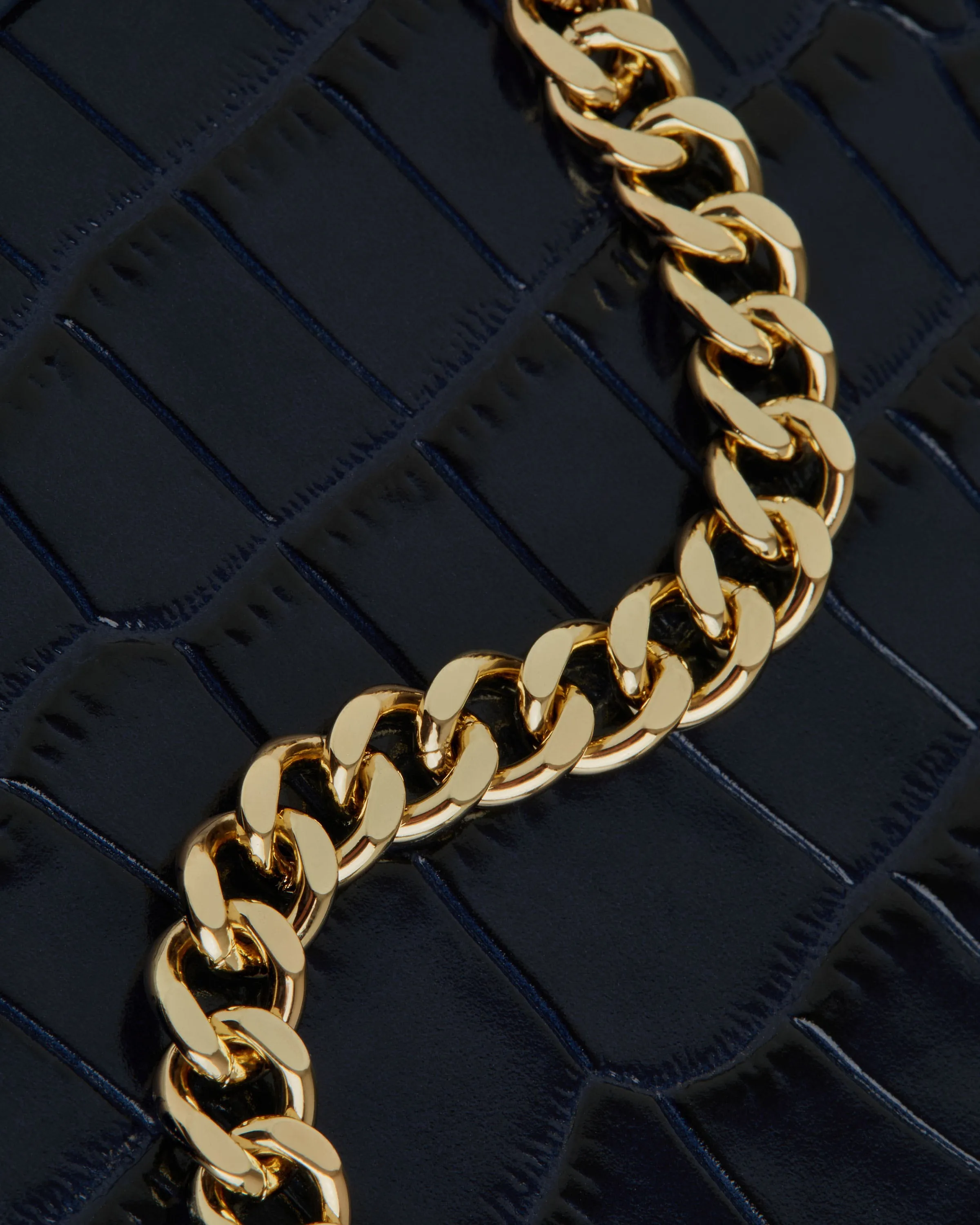 Crescent on a Chain - Croc-Embossed Leather Navy