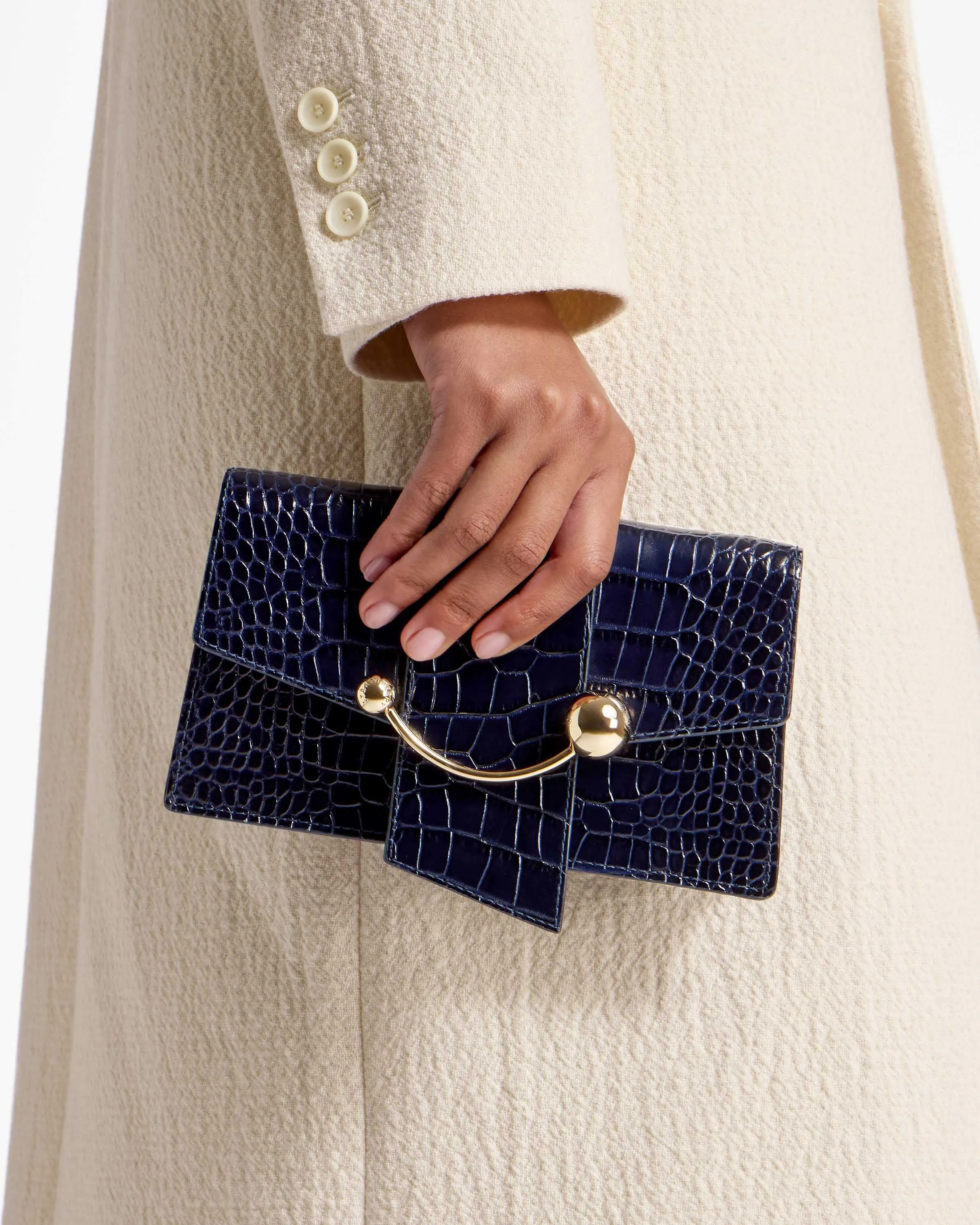 Crescent on a Chain - Croc-Embossed Leather Navy