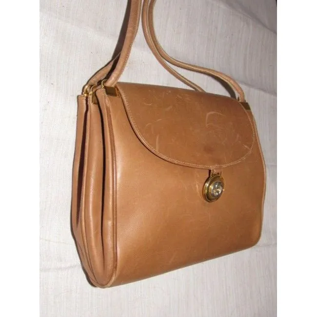 Gucci Vintage Camel Leather With Gold Gg Accents Shoulder Bag