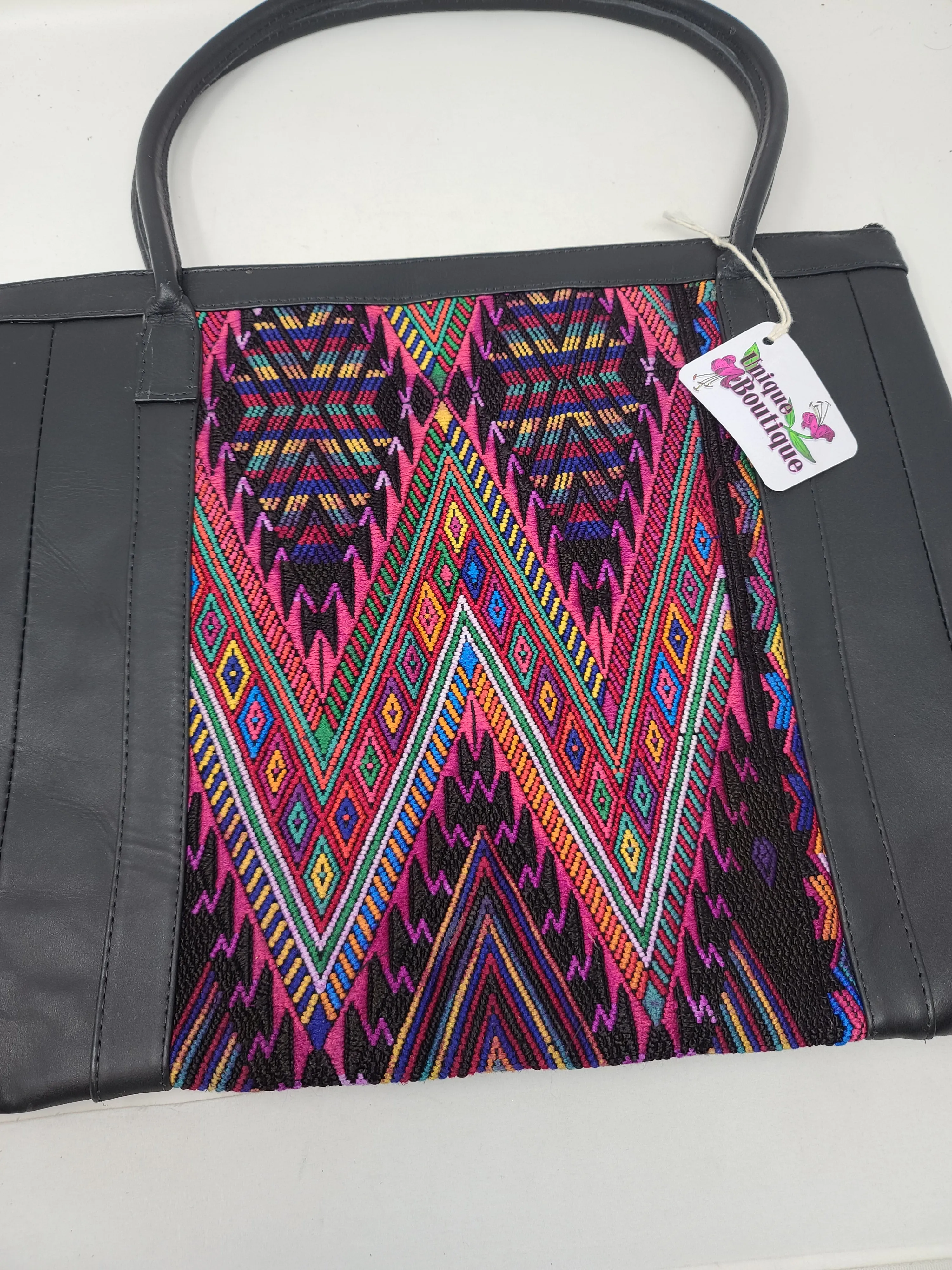 HUIPIL & LEATHER COMPUTER TOTE