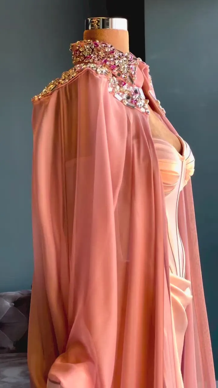 Indie Two Pieces Crystal Pink Evening Dress