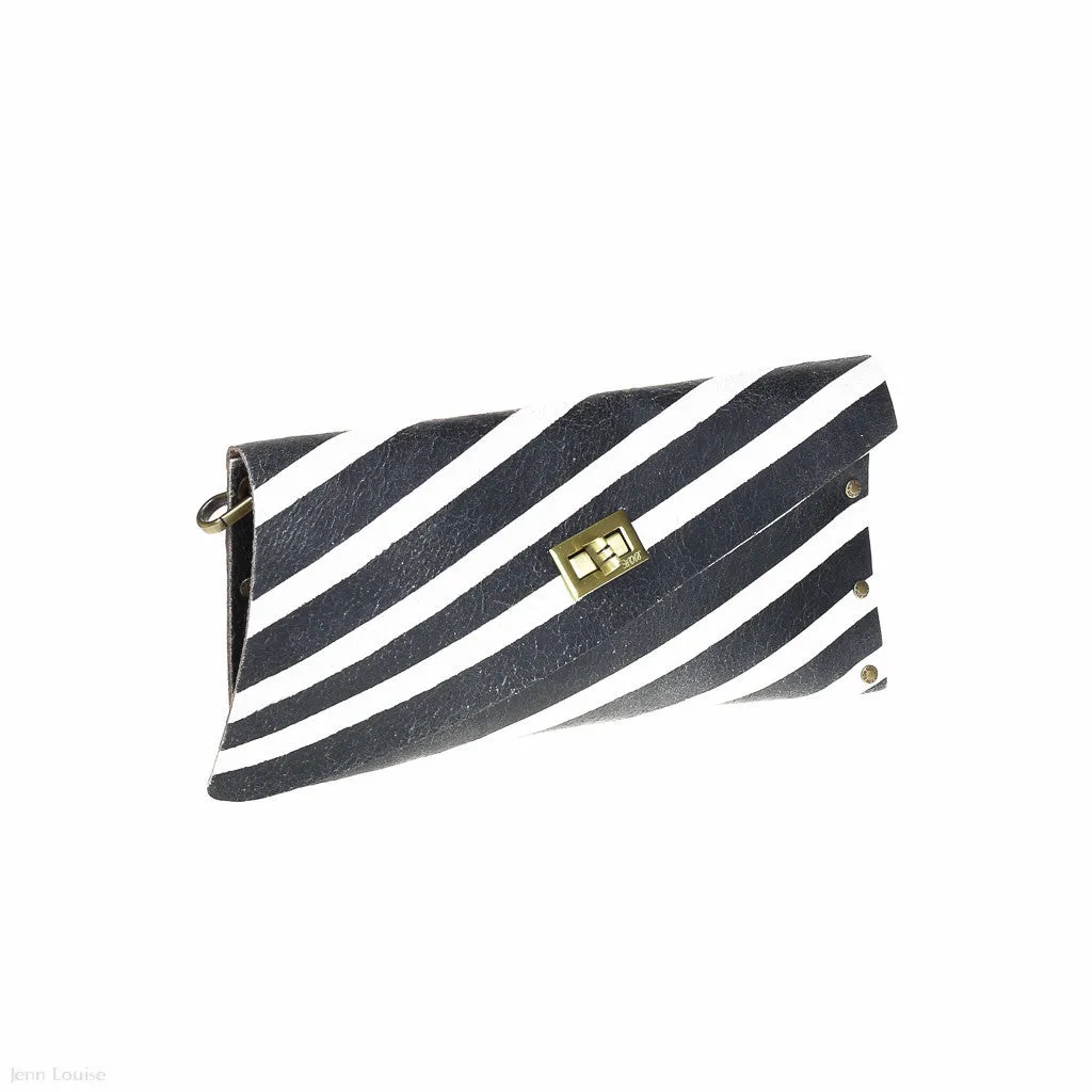 Leather Cross Clutch (Black/White)