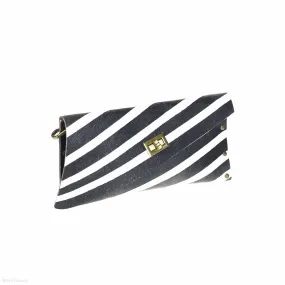 Leather Cross Clutch (Black/White)