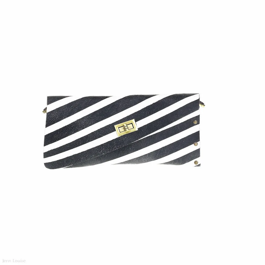 Leather Cross Clutch (Black/White)