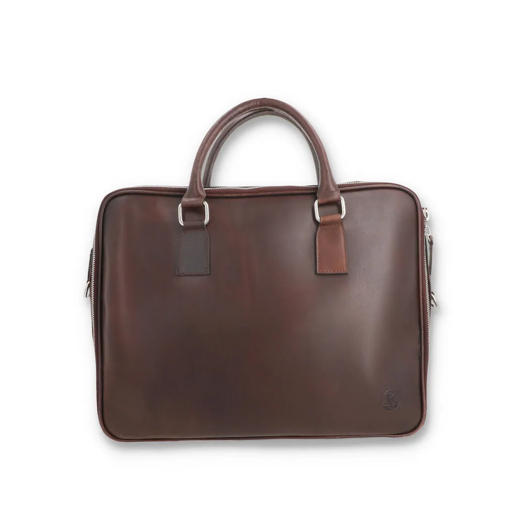 Norde Blood Brown Pull-up Leather Laptop Briefcase