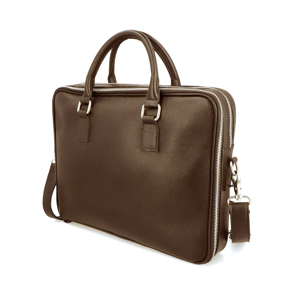 Norde Brown Milled Leather Laptop Briefcase