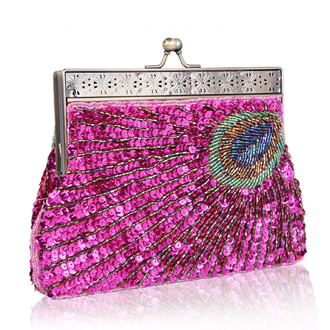 Peacock Elegance: Sequin Evening Clutch with Chain Shoulder Strap - Perfect for Banquets and Weddings