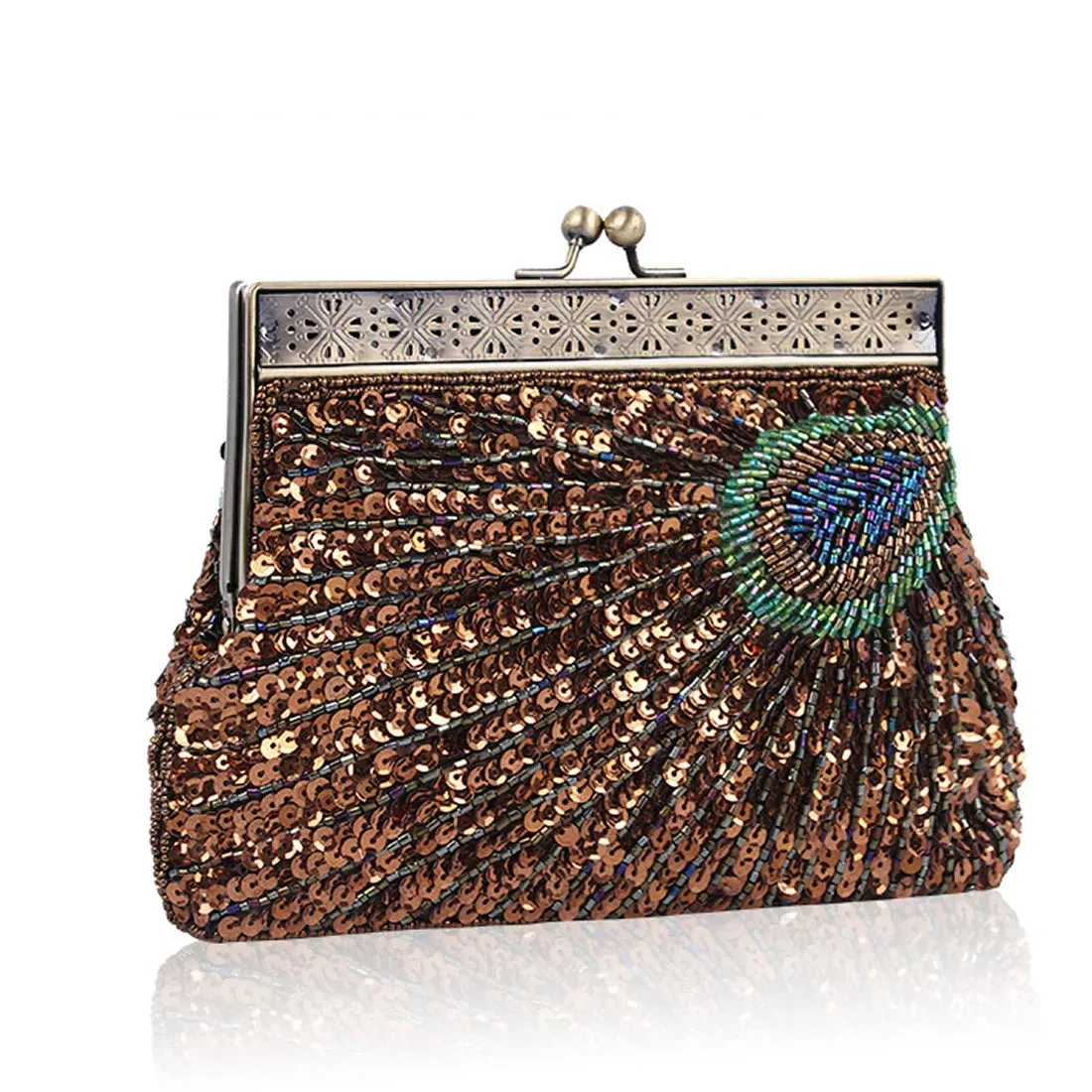 Peacock Elegance: Sequin Evening Clutch with Chain Shoulder Strap - Perfect for Banquets and Weddings