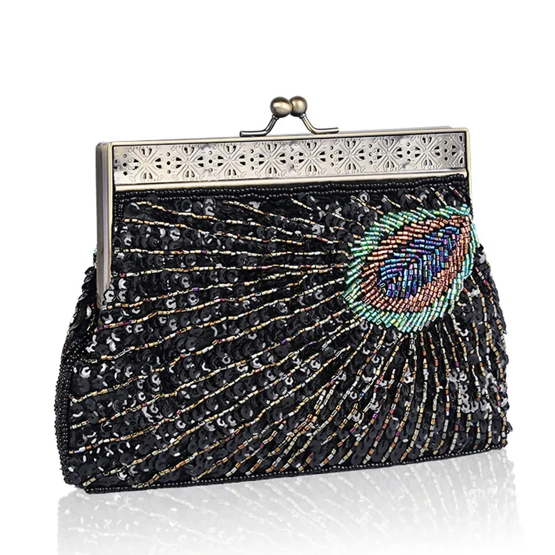 Peacock Elegance: Sequin Evening Clutch with Chain Shoulder Strap - Perfect for Banquets and Weddings