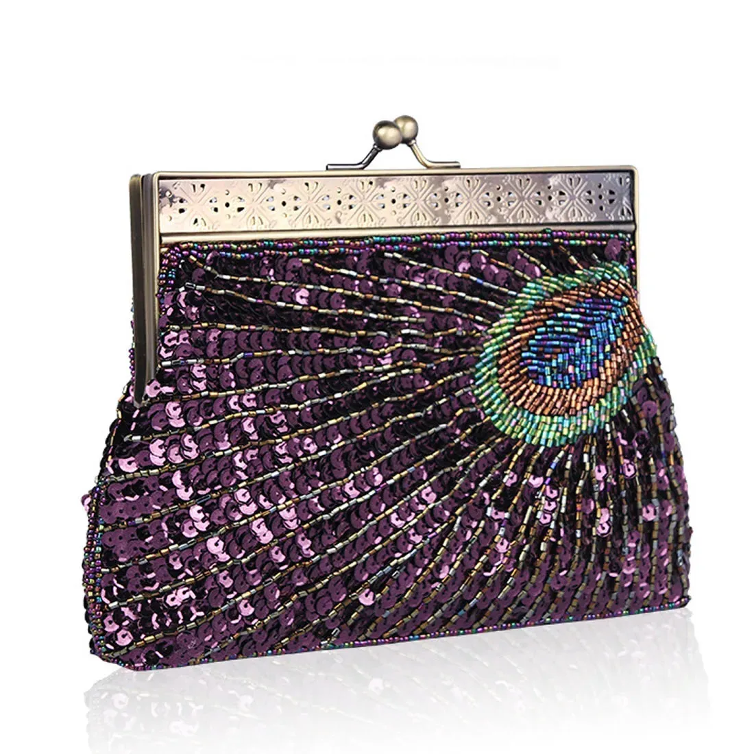 Peacock Elegance: Sequin Evening Clutch with Chain Shoulder Strap - Perfect for Banquets and Weddings