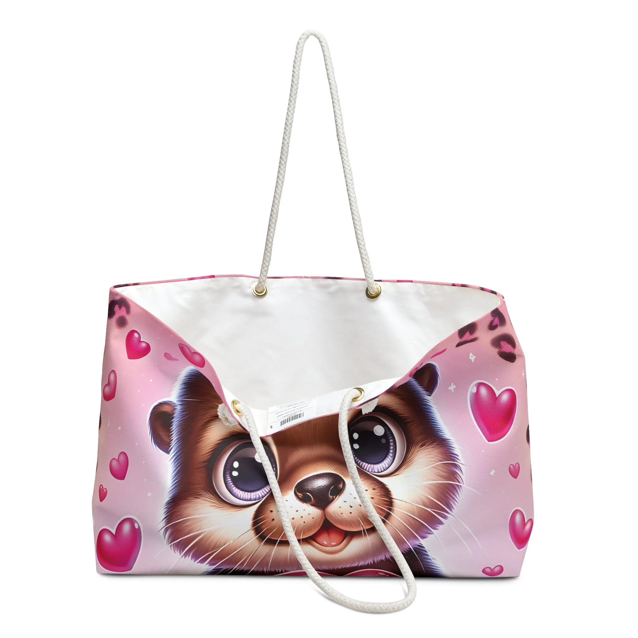 Personalised/Non-Personalised Weekender Bag, Cute Beaver, Zipper, Valentines Day, Large Weekender Bag, Beach Bag, Book Bag