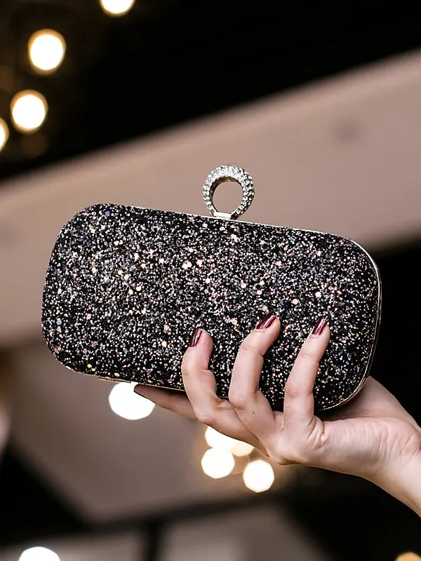 PU Leather Lightweight Large Capacity Durable Solid Colour Rhinestone Clutch Bags