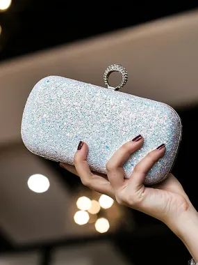 PU Leather Lightweight Large Capacity Durable Solid Colour Rhinestone Clutch Bags