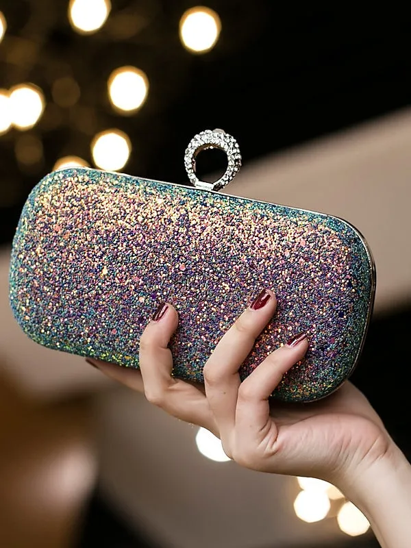 PU Leather Lightweight Large Capacity Durable Solid Colour Rhinestone Clutch Bags