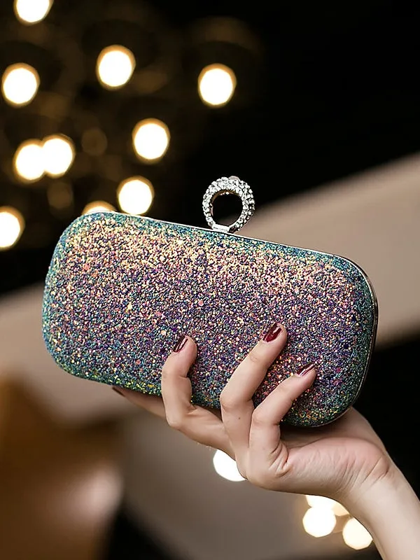 PU Leather Lightweight Large Capacity Durable Solid Colour Rhinestone Clutch Bags
