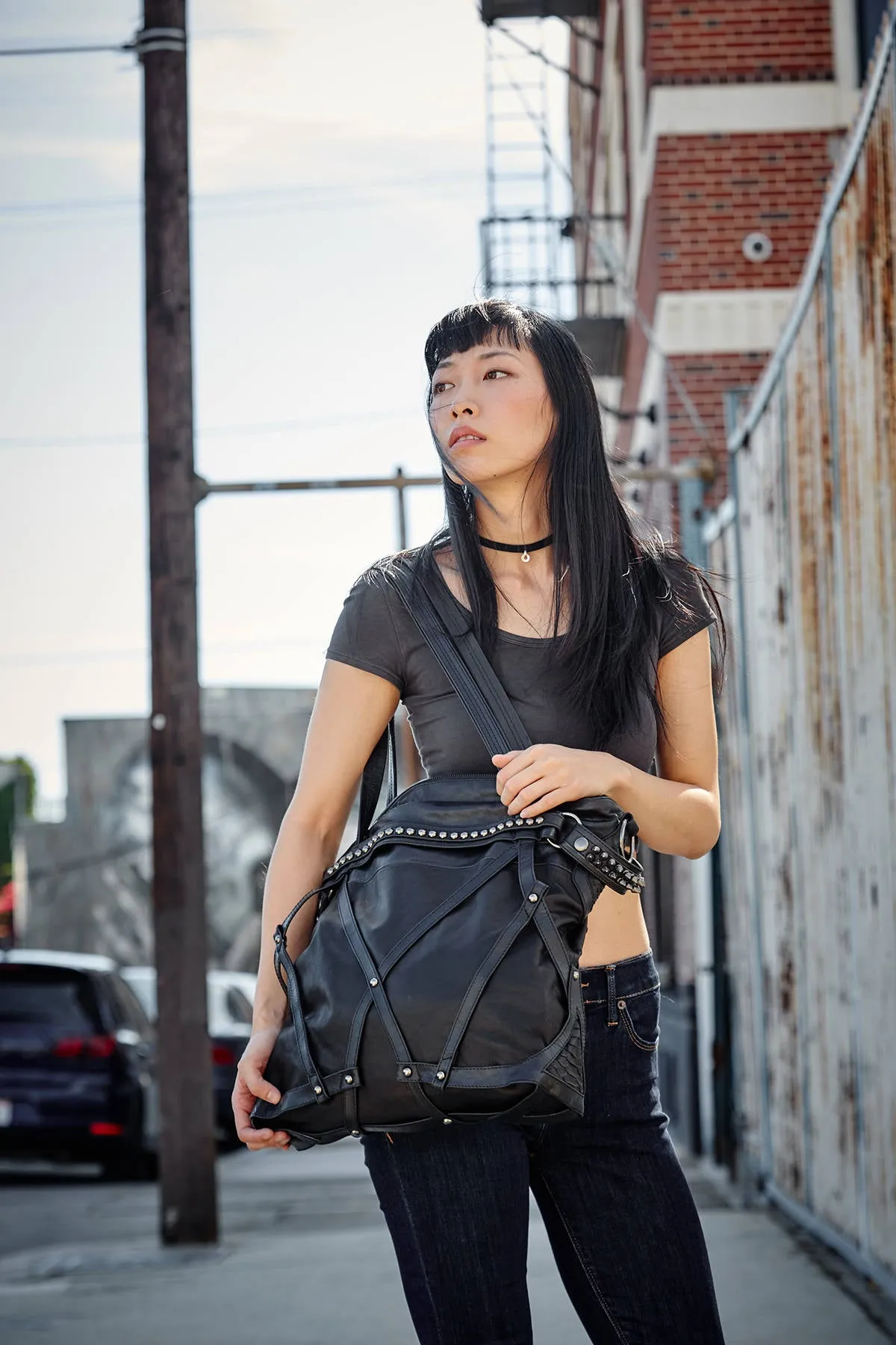 RAGE CAGE Soft Black Leather Haute Macabre Laptop Bag