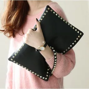 Rivet envelope bag fashion star style Ladies clutch purses Women's handbag Clutches evening bags Black and red bolsa feminina
