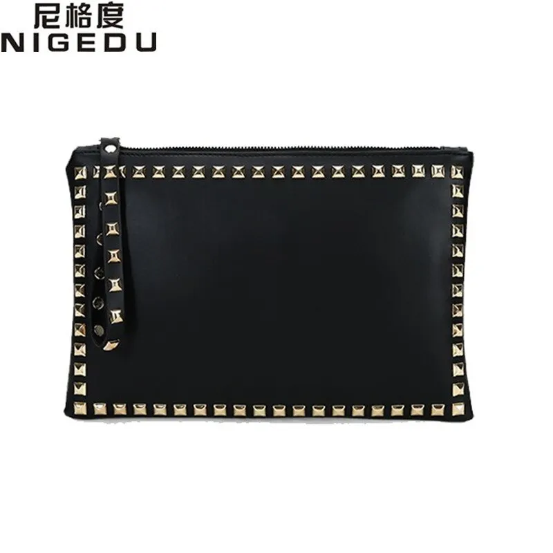 Rivet envelope bag fashion star style Ladies clutch purses Women's handbag Clutches evening bags Black and red bolsa feminina