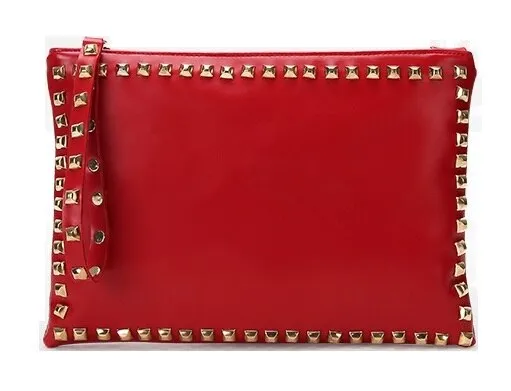 Rivet envelope bag fashion star style Ladies clutch purses Women's handbag Clutches evening bags Black and red bolsa feminina