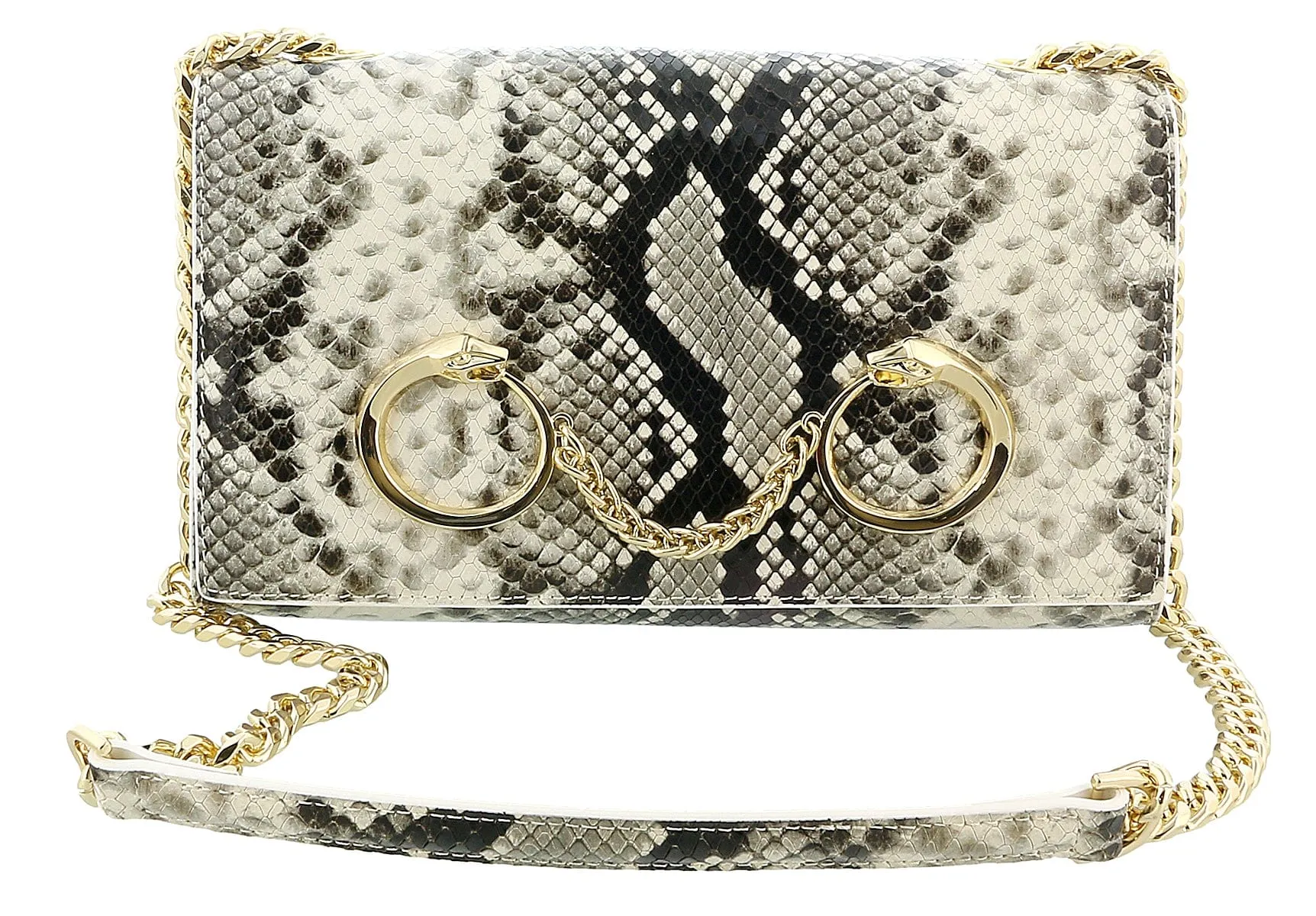 Roberto Cavalli Class Beige Snakeskin Millie Deluxe Clutch / Shoulder Bag