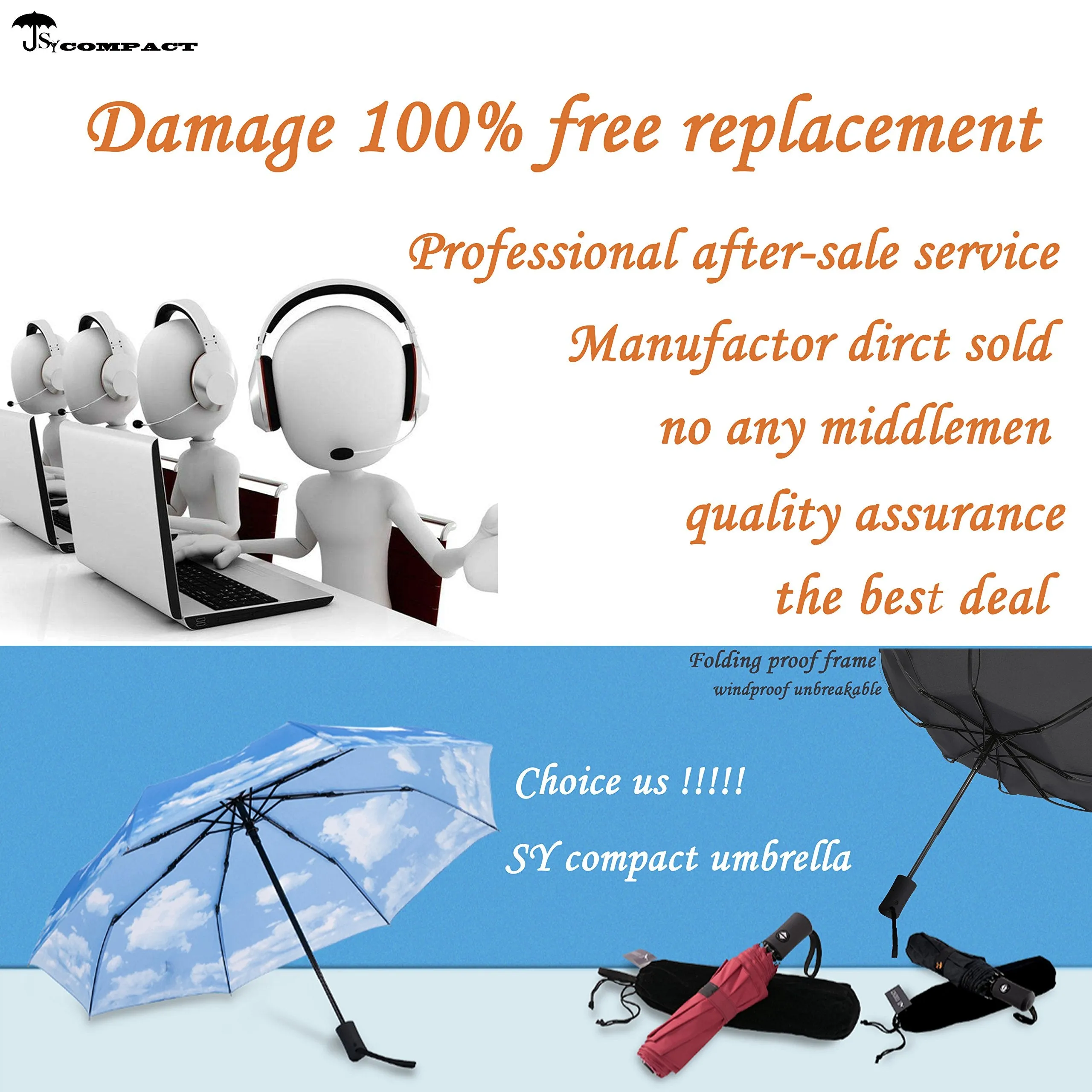 SY COMPACT Travel Umbrella Automatic Windproof Umbrellas Strong Compact Umbrella for Women Men