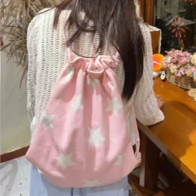 UAKISS  -  New All Match White Star Drawstring Schoolbags Casual Outdoor Travel for Women Students Bags Preppy Kawaii Sweet Cute Backpacks