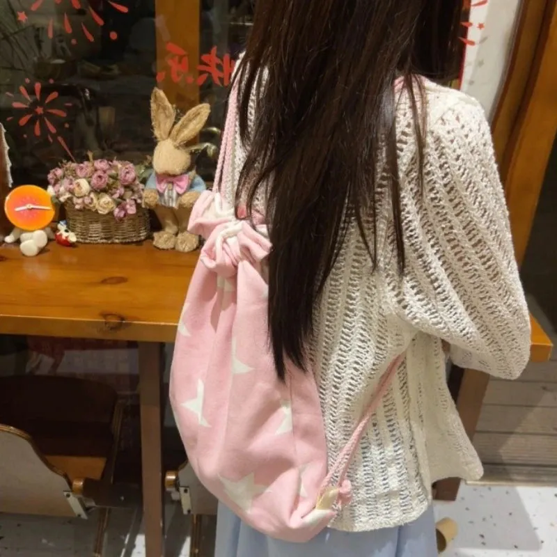 UAKISS  -  New All Match White Star Drawstring Schoolbags Casual Outdoor Travel for Women Students Bags Preppy Kawaii Sweet Cute Backpacks