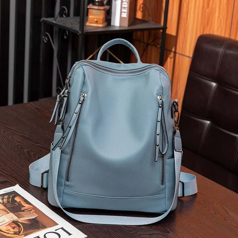 Vvsha  Black Vintage Large Capacity Female Mini Backpack Small PU Hiking Backpacks Waterproof Fashion Blue Women Elegance Bags