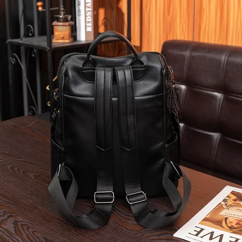 Vvsha  Black Vintage Large Capacity Female Mini Backpack Small PU Hiking Backpacks Waterproof Fashion Blue Women Elegance Bags